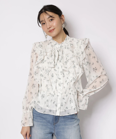 JUSGLITTY(ジャスグリッティー) |プリントフリルショートブラウス