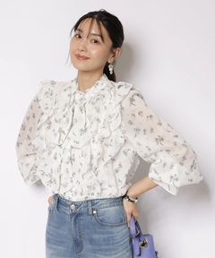 JUSGLITTY(ジャスグリッティー) |プリントフリルショートブラウス