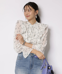 JUSGLITTY(ジャスグリッティー) |プリントフリルショートブラウス