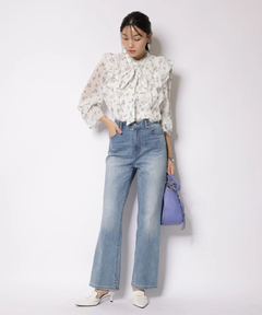 JUSGLITTY(ジャスグリッティー) |プリントフリルショートブラウス