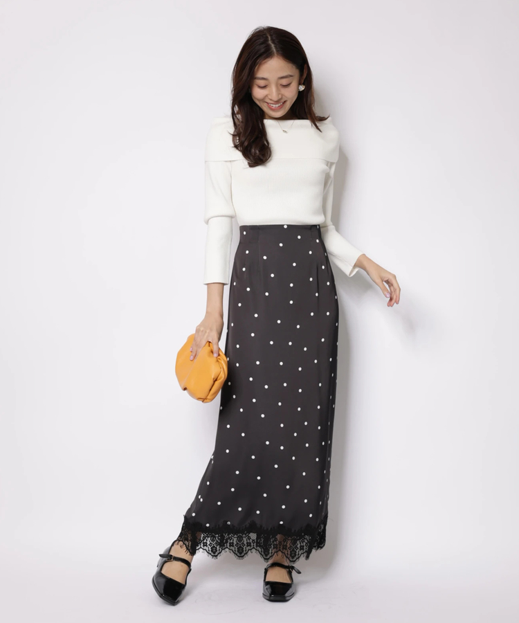 JUSGLITTY(ジャスグリッティー) |レースヘムドットナロースカート