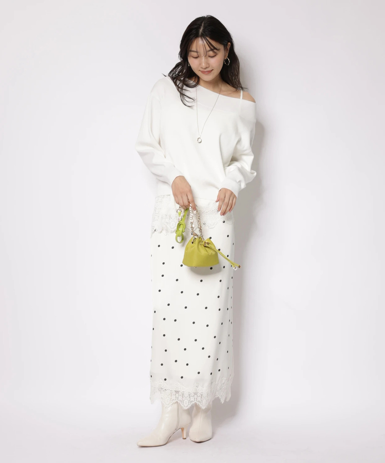 JUSGLITTY(ジャスグリッティー) |レースヘムドットナロースカート