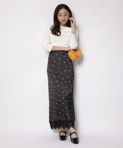 JUSGLITTY(ジャスグリッティー) |レースヘムドットナロースカート