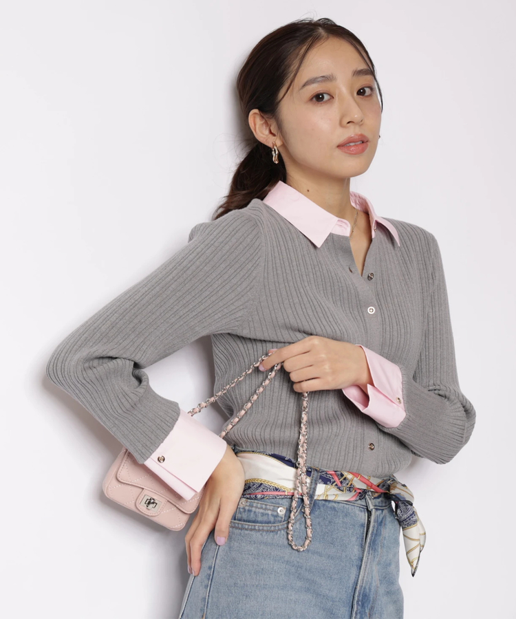 WEB LIMITED]配色シャツカラー長袖ニット | ニット | JUSGLITTY