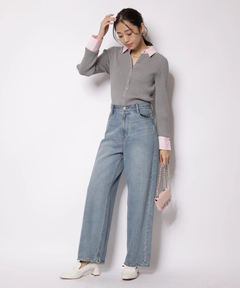 JUSGLITTY(ジャスグリッティー) |[WEB LIMITED]配色シャツカラー長袖ニット