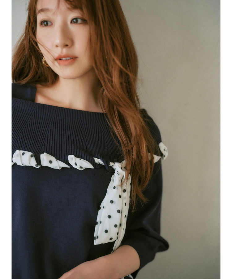 JUSGLITTY(ジャスグリッティー) |リボントリムオフショルニット