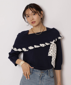 JUSGLITTY(ジャスグリッティー) |リボントリムオフショルニット