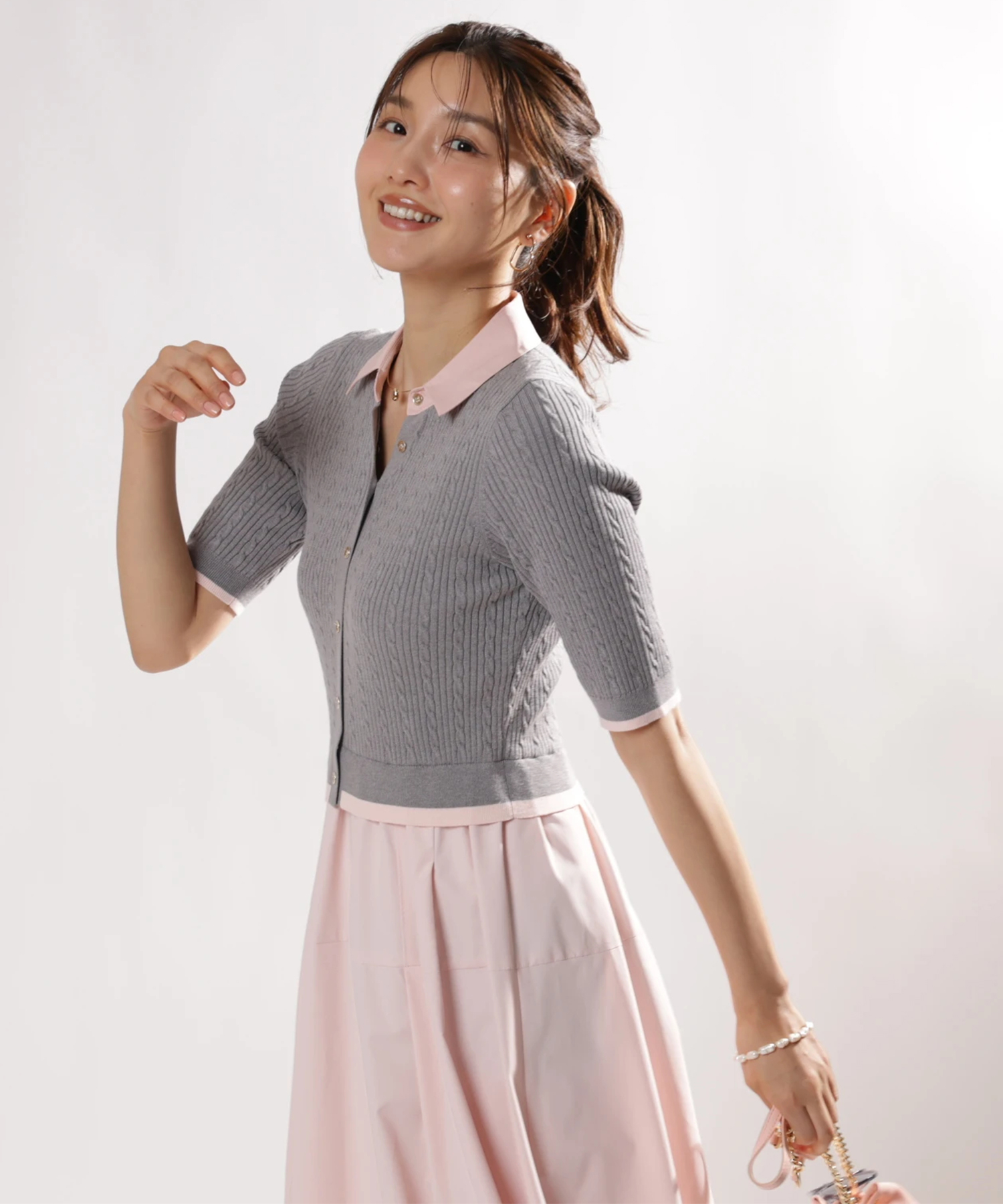 5分袖スキッパーケーブルドッキングワンピース | ワンピース