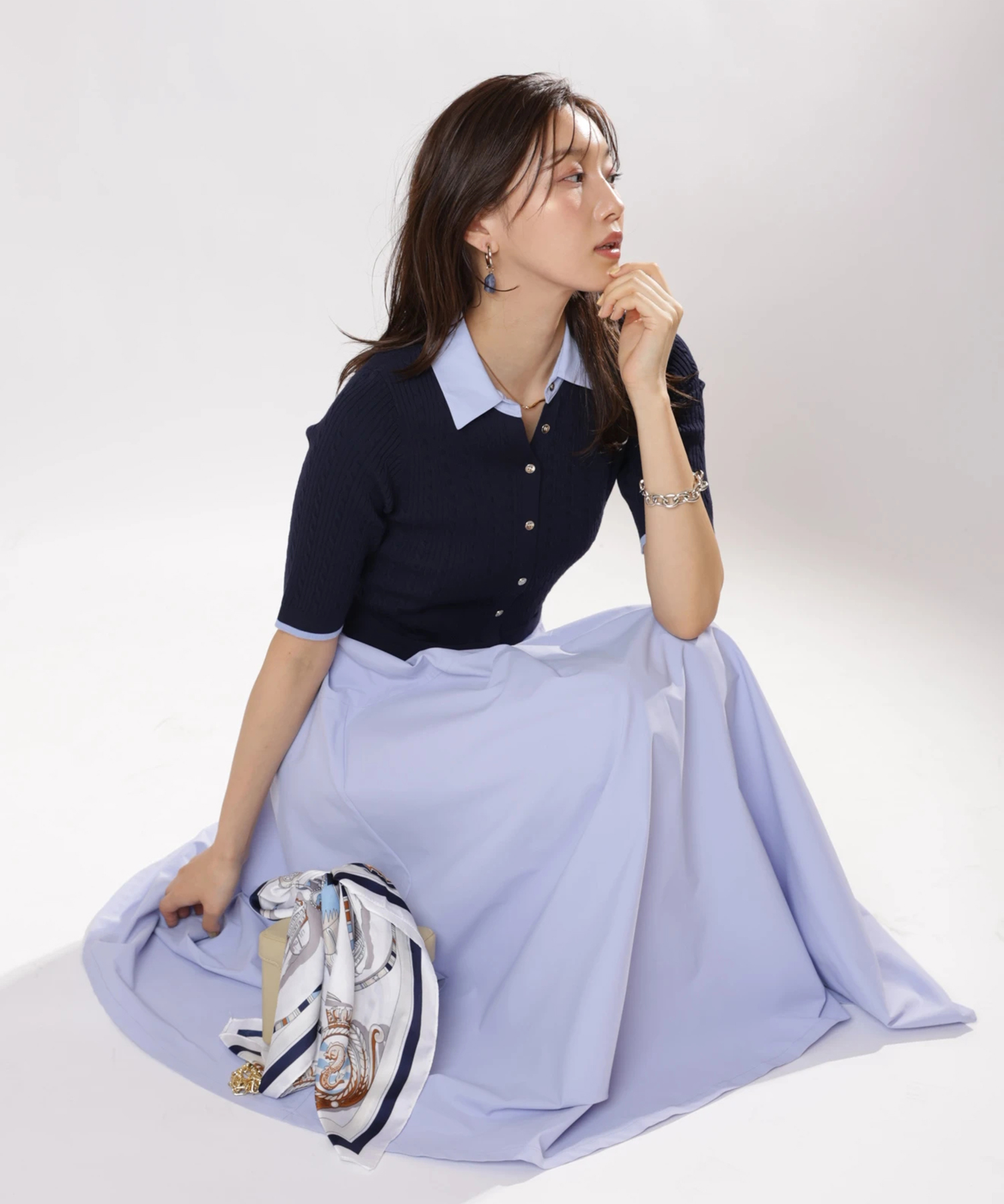 5分袖スキッパーケーブルドッキングワンピース | ワンピース