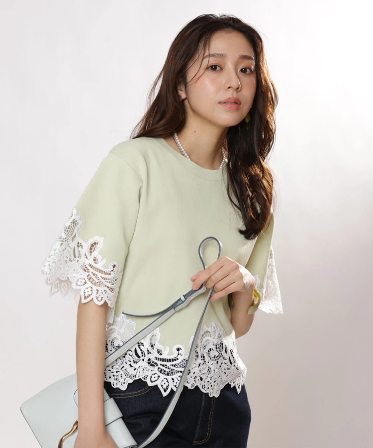 JUSGLITTY(ジャスグリッティー) |レースヘムTシャツニット