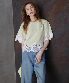 JUSGLITTY(ジャスグリッティー) |レースヘムTシャツニット