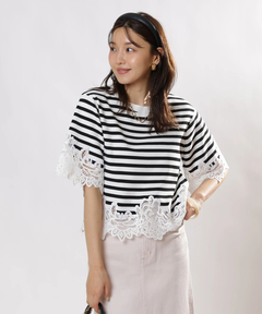 JUSGLITTY(ジャスグリッティー) |レースヘムTシャツニット