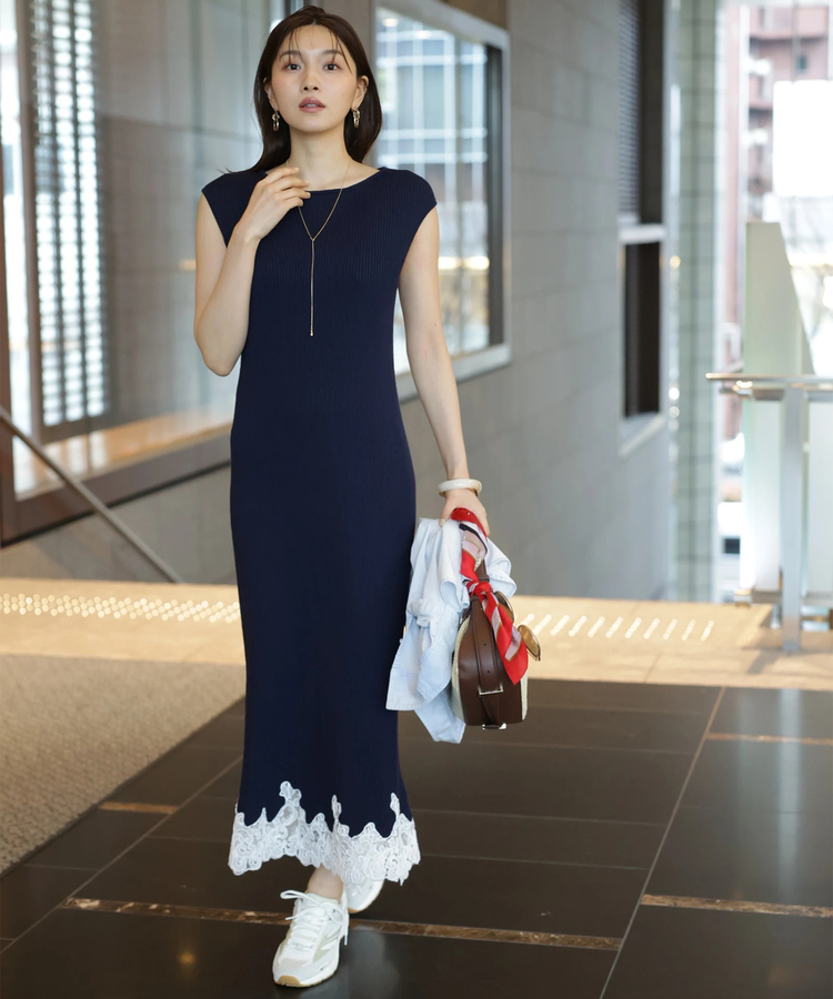 JUSGLITTY(ジャスグリッティー) |レースヘムニットワンピース