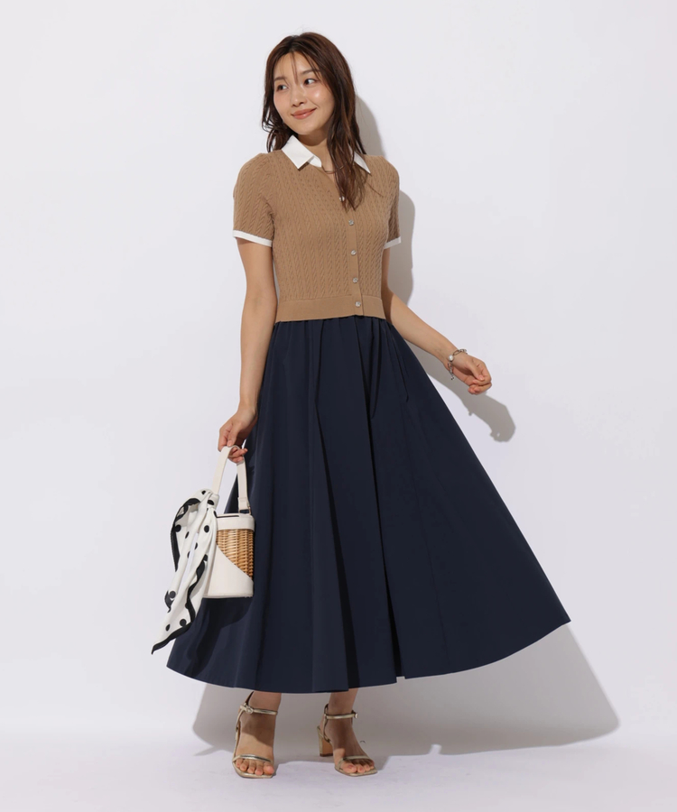 JUSGLITTY 半袖カットソー スカート カーデ ドッキングワンピース 半袖ケーブルドッキングワンピース | ワンピース | JUSGLITTY（ジャス