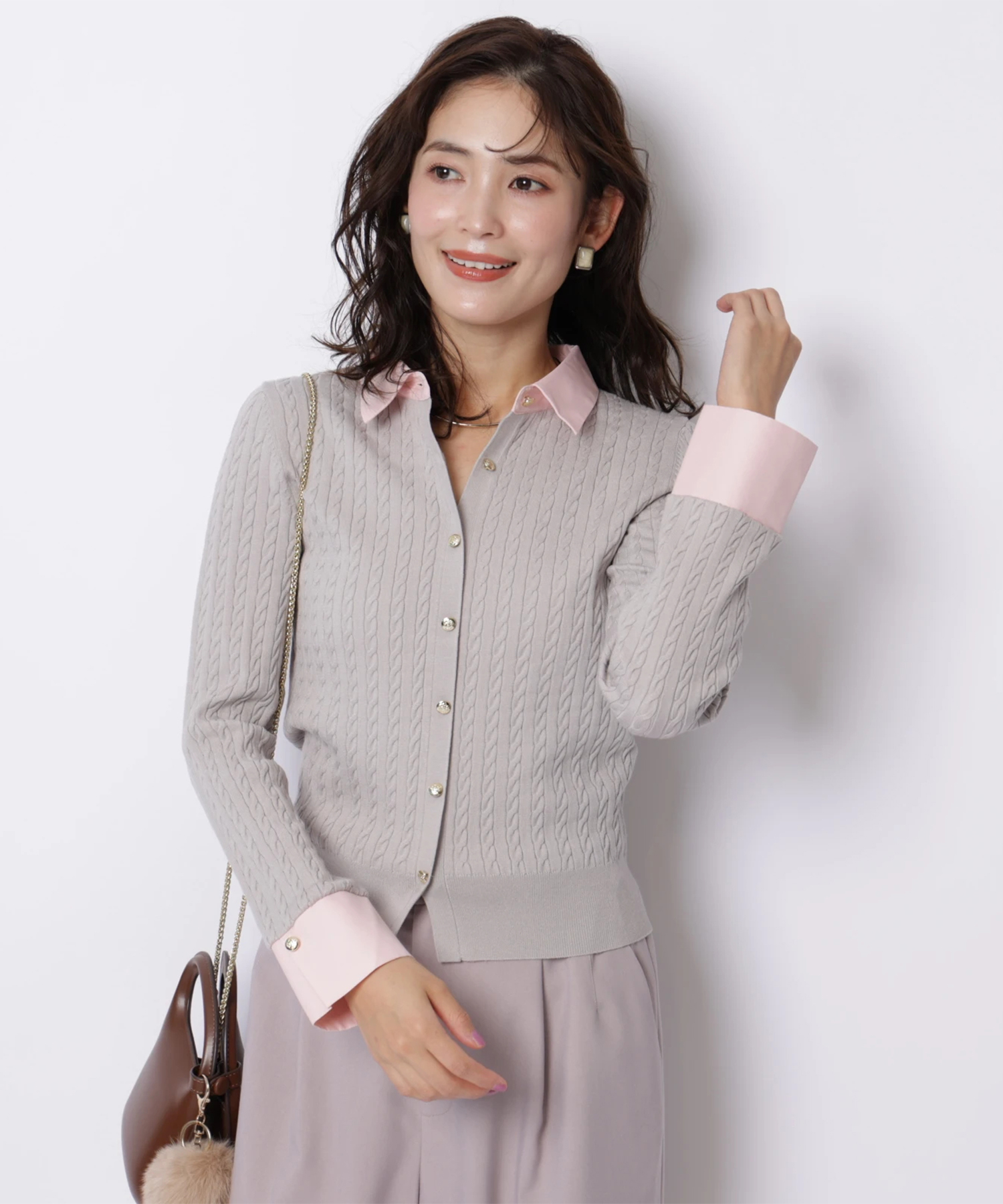 シャツカラーケーブル長袖ニット | ニット | JUSGLITTY（ジャス