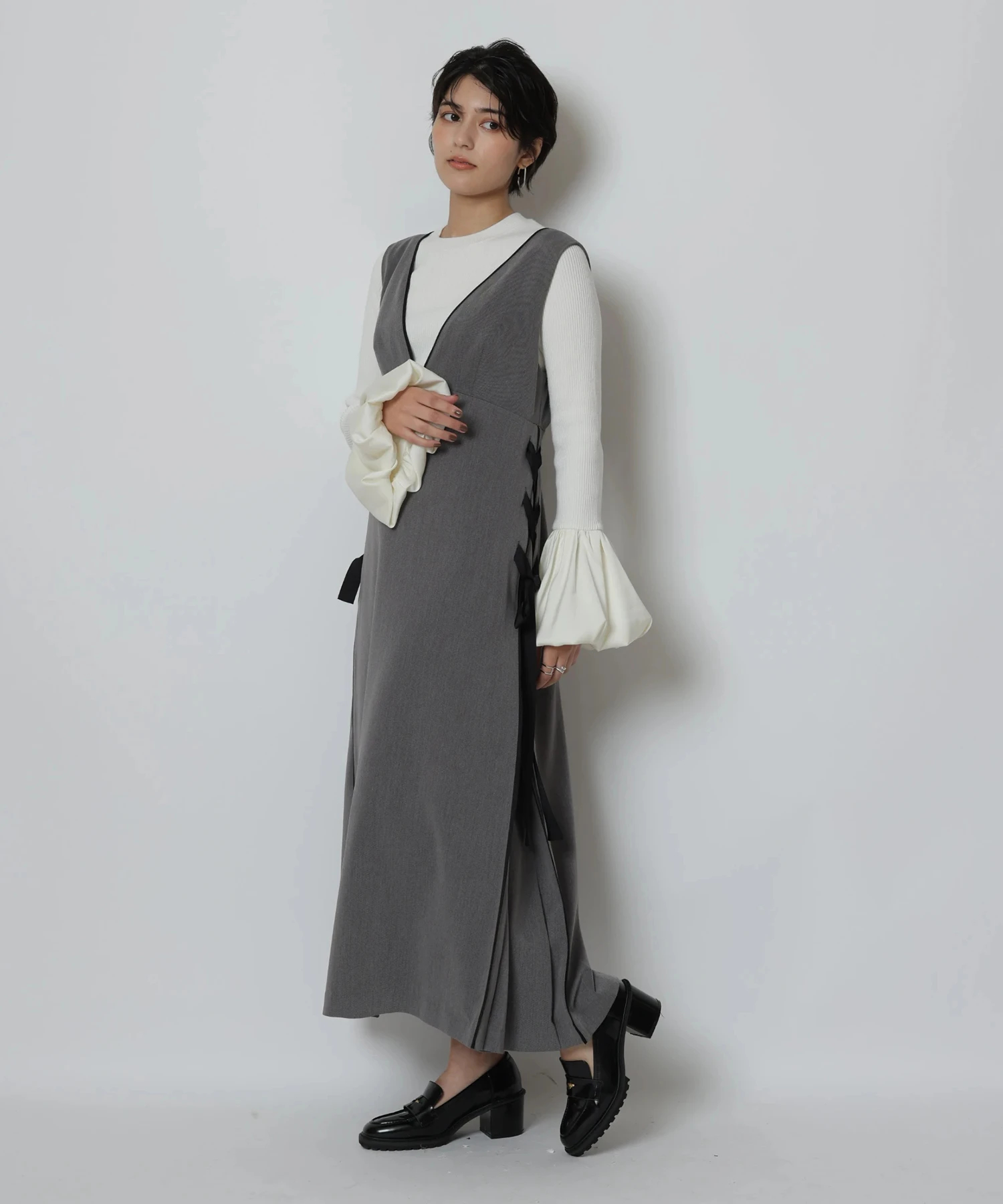 Apuweiser-richeパイピングハイウエストジャンスカ Perle Peche 