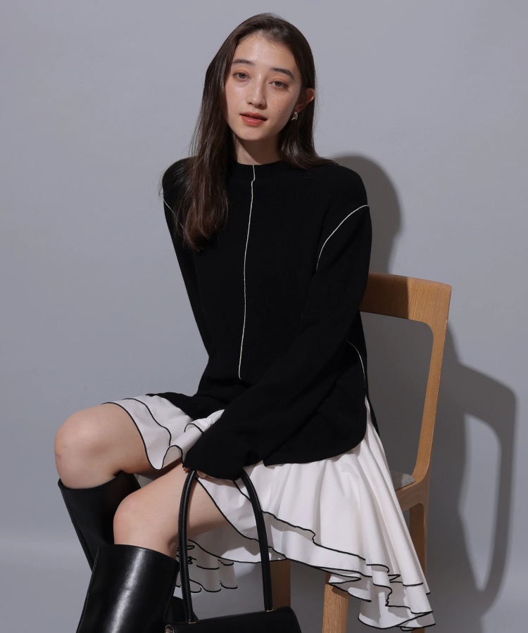 店舗限定》配色ラインシャツドッキングチュニックワンピース  