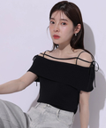 新品未使用　Arpege story 大人のオフショルニット５分袖 Arpege story 【店舗限定】大人のオフショルニット ネイビー М