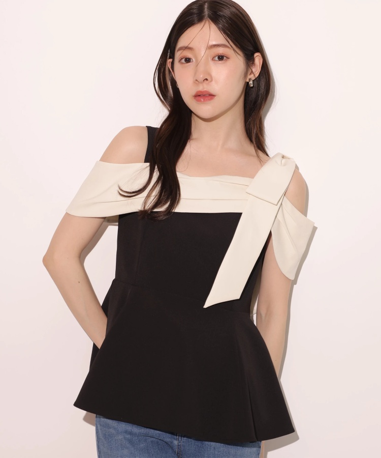 オフショルリボンペプラムトップス | シャツ・ブラウス | Rirandture  