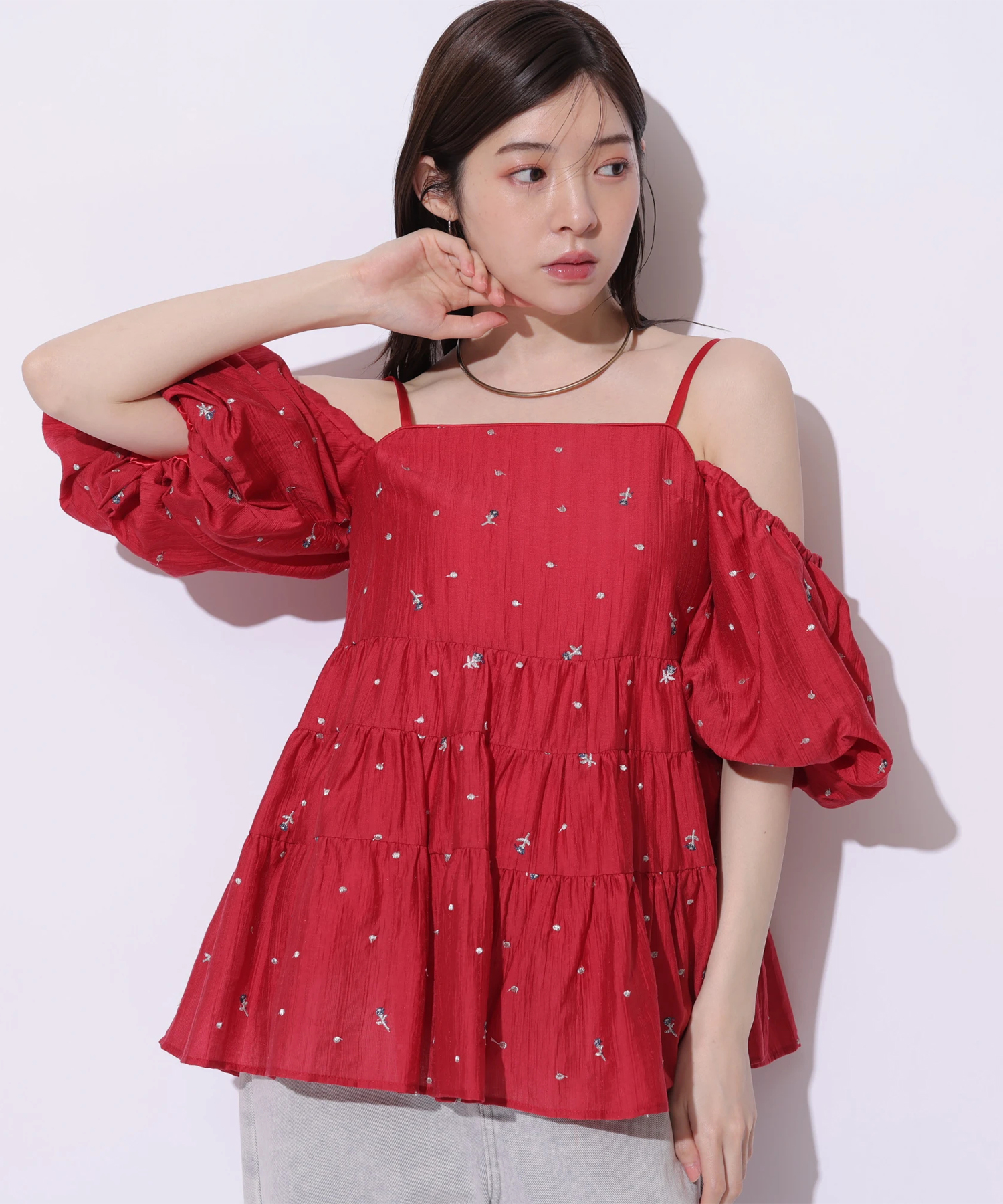 【絶品】 ローズドット刺繍ティアードキャミ シャツ・ブラウス | トップス