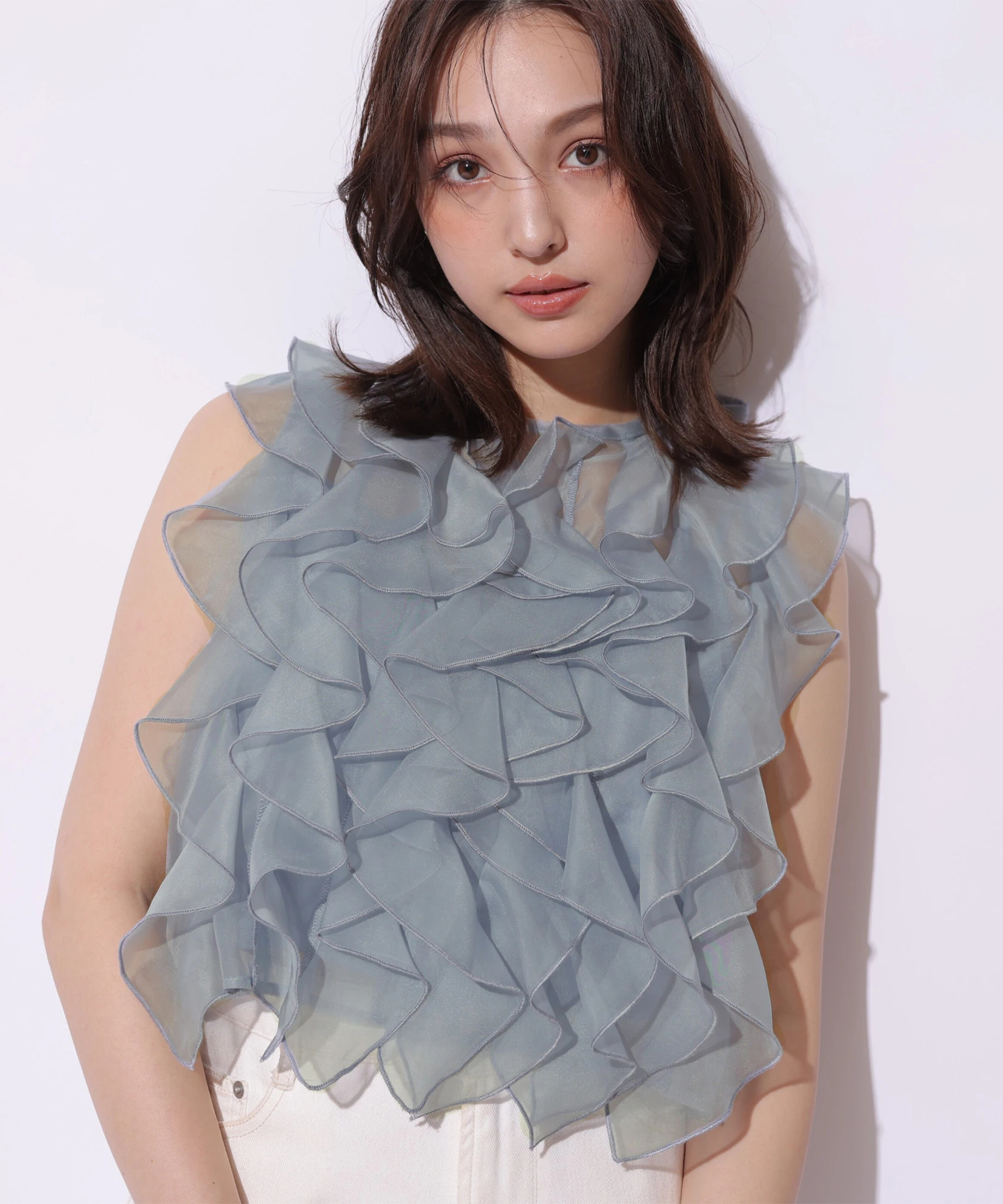 Arpege story限定】シアーラッフルノースリトップス | シャツ