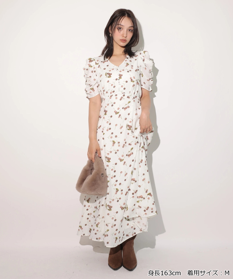 ハーリップトゥ チェリープリント ベージュ ワンピース S 2025年最新