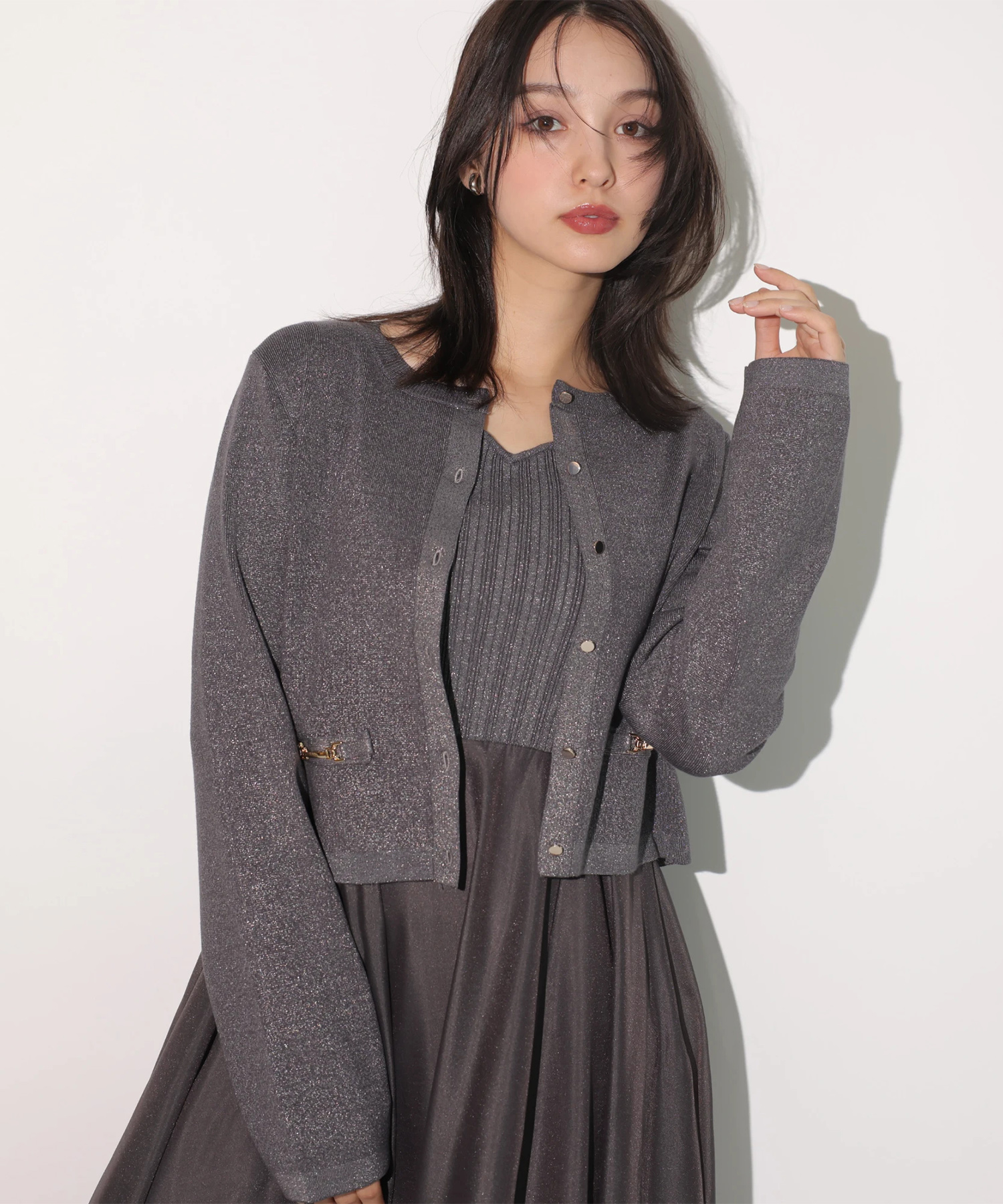 【美品】Arpege story ラメ カーディガン アンサンブル ラベンダー 美品】Arpege story ラメ カーディガン アンサンブル ラベンダー