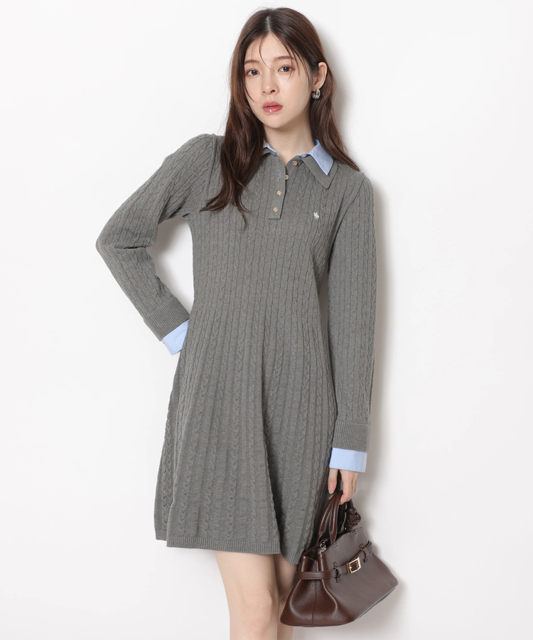 POLO BCSコラボ〉シャツレイヤードケーブルニットミニワンピ