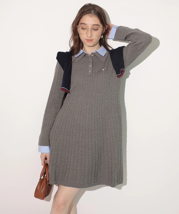 POLO BCSコラボ〉シャツレイヤードケーブルニットミニワンピ