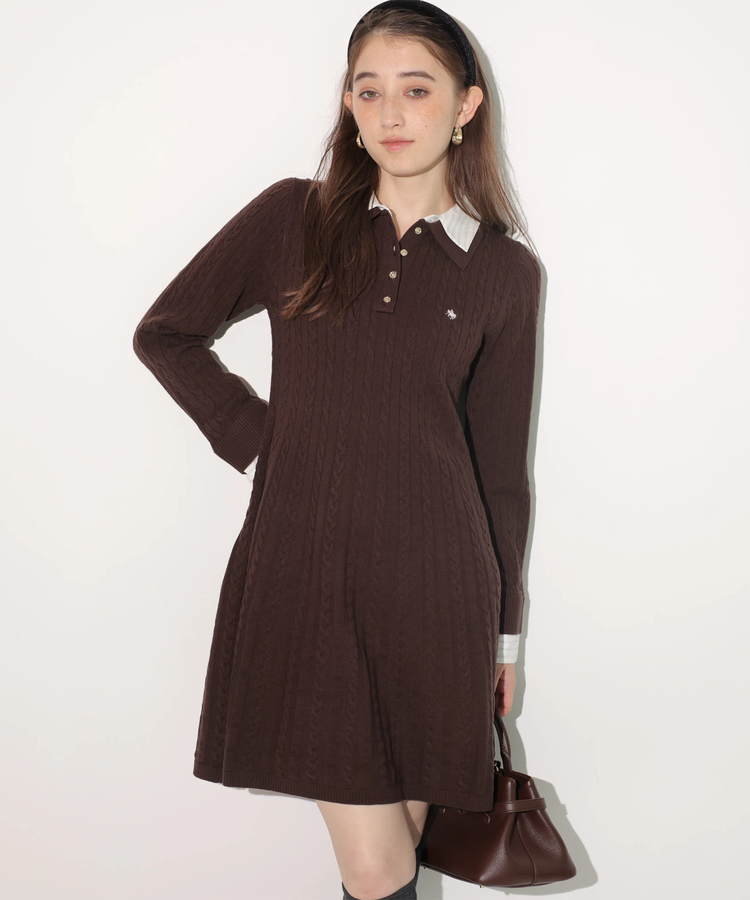 POLO BCSコラボ・店舗限定〉シャツレイヤードケーブルニットミニワンピ