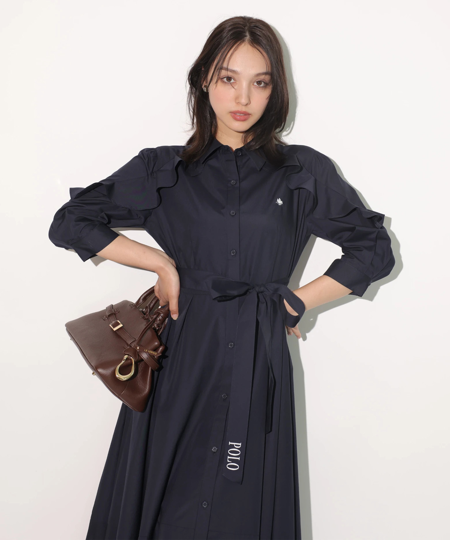 rirandture フリルシャツワンピース POLO BCSコラボ POLO BCSコラボ〉フリルシャツワンピース | ワンピース