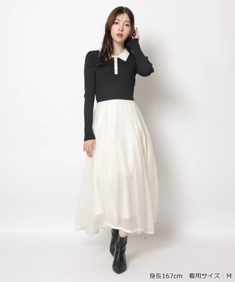 長袖ポロカラードッキングワンピース | ワンピース | Rirandture（リ