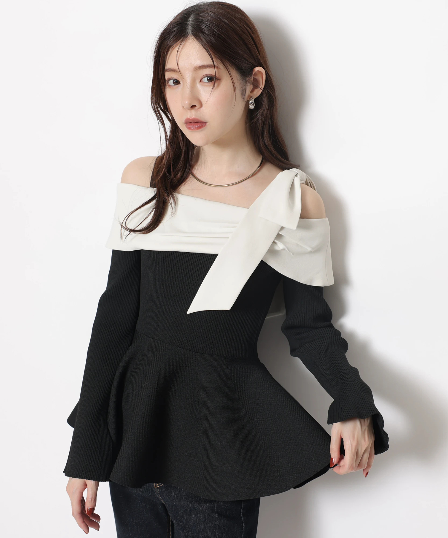 オフショルリボンドッキングニット | ニット | Rirandture（リ