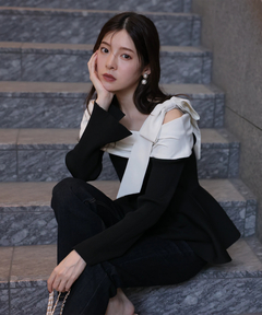 Rirandture(リランドチュール) |オフショルリボンドッキングニット