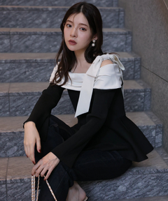 Rirandture(リランドチュール) |オフショルリボンドッキングニット