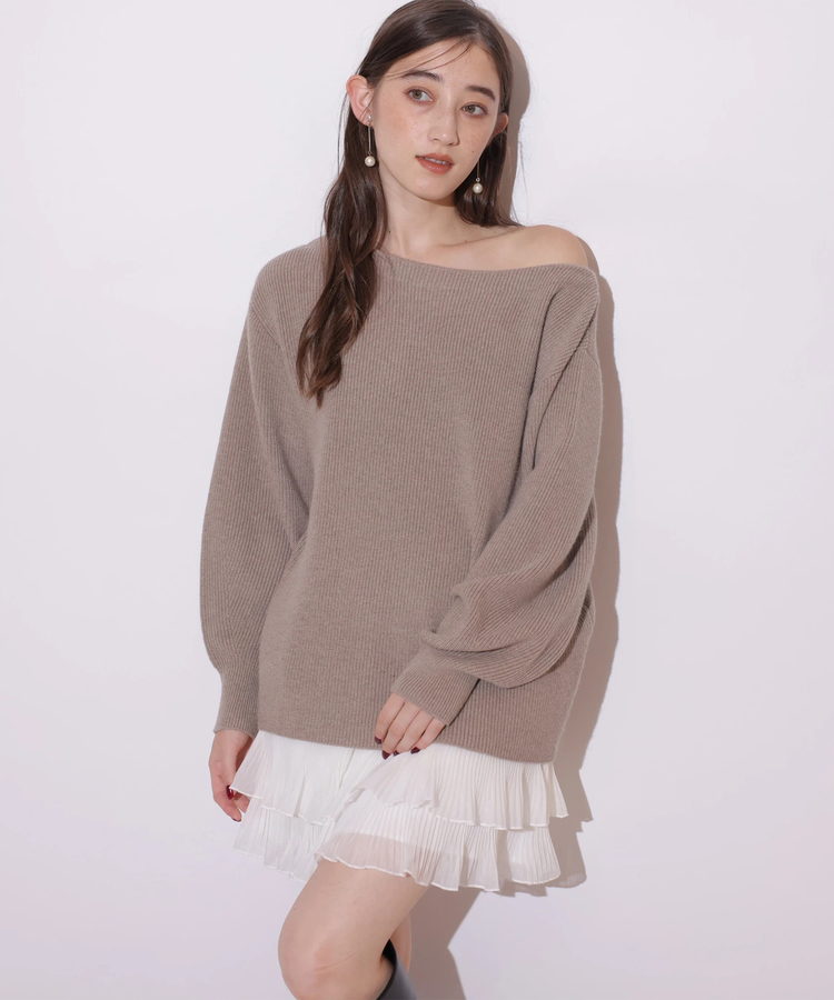 新品未使用　rirandtureフリルスカートセットニットワンピース オフネックニット×フリルスカートSET（ワンピース）｜Rirandture