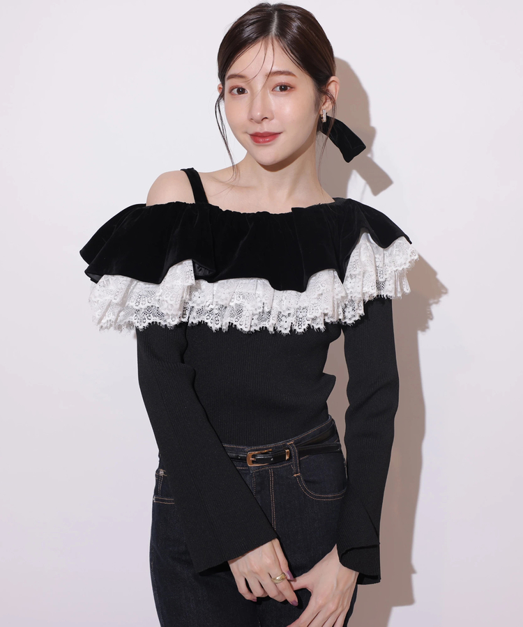 ベロアレースオフショルフリルニット | ニット | Rirandture（リランド  