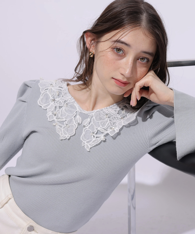 WEB LIMITED］パールレースカラーニットトップス | ニット
