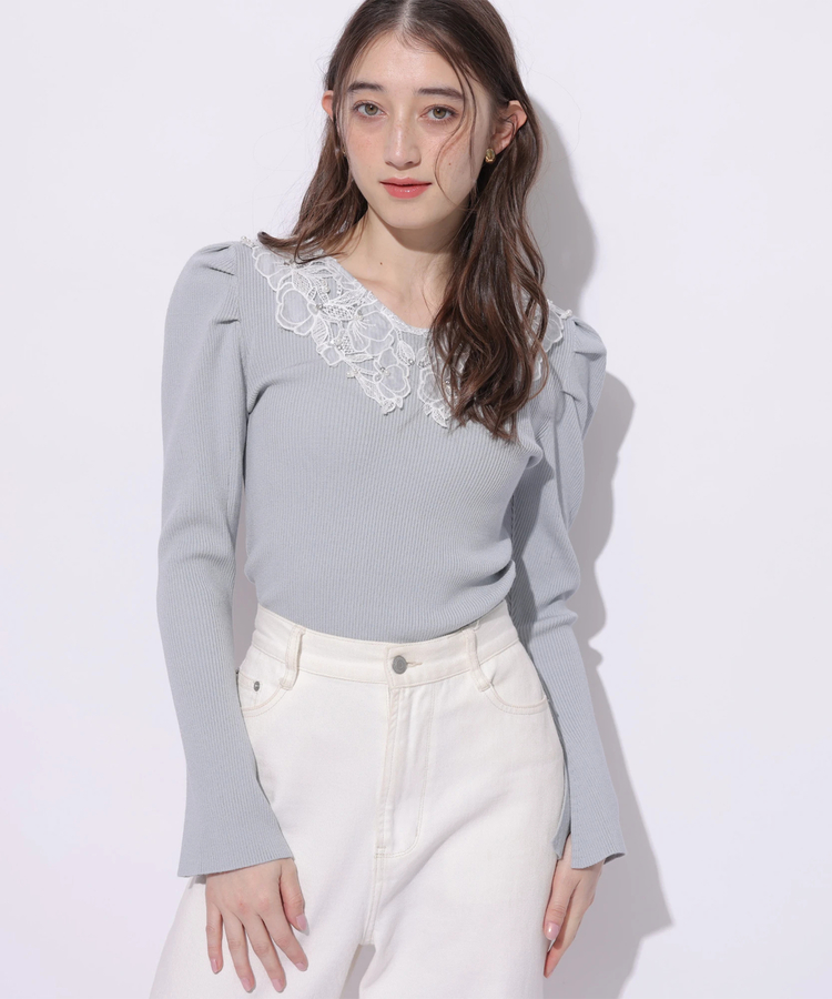 WEB LIMITED］パールレースカラーニットトップス | ニット