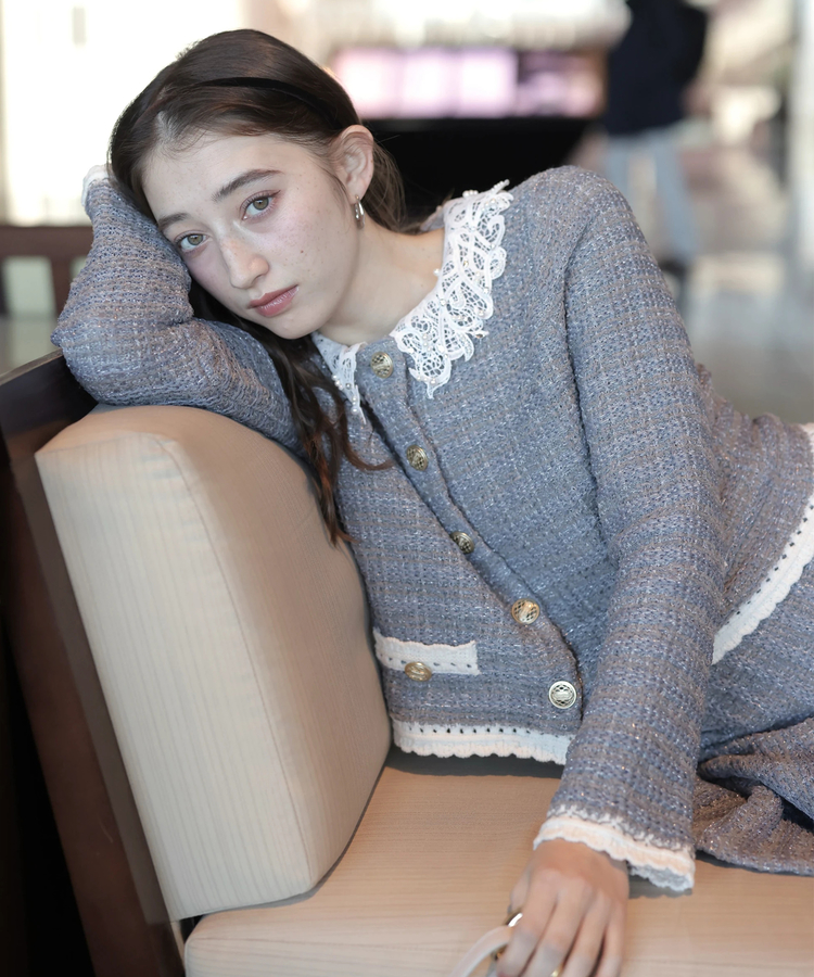 店舗限定》〈MARIEBELLEコラボ〉Lace Collar Knit Jacket | カーデ