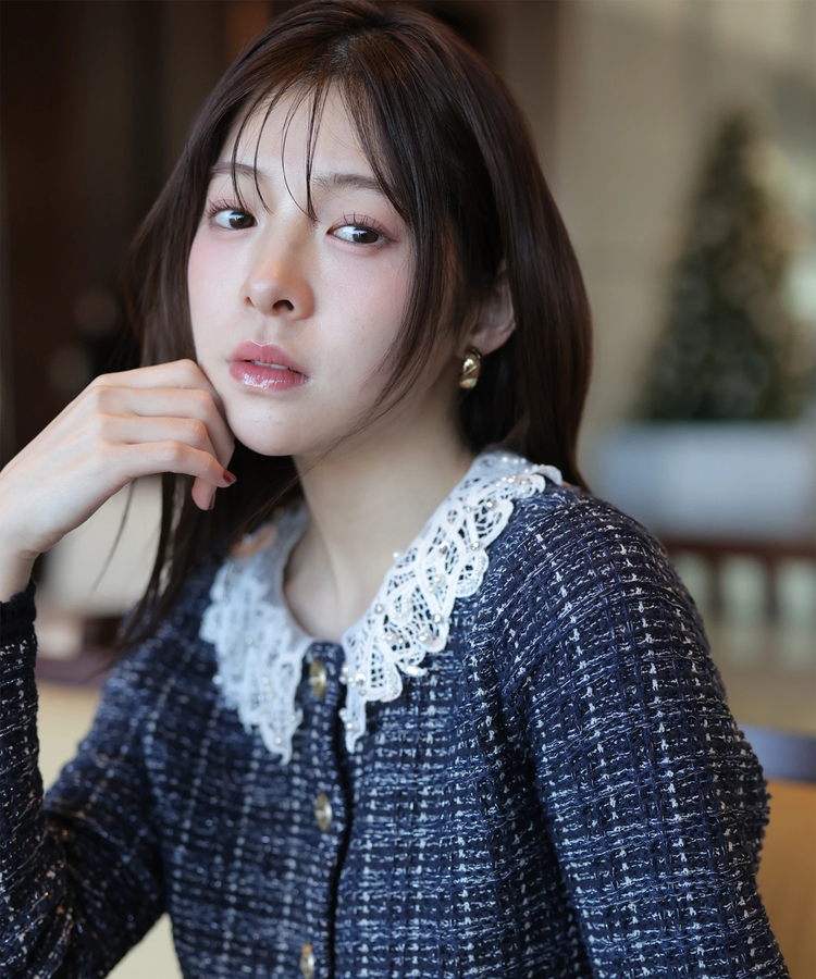 店舗限定》〈MARIEBELLEコラボ〉Lace Collar Knit Jacket | カーデ