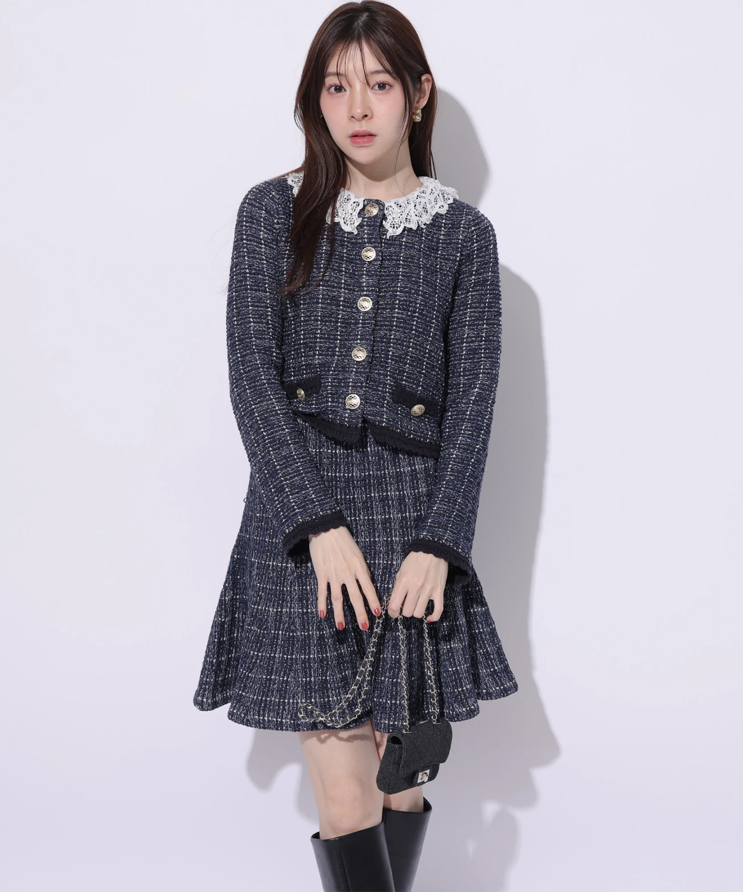 店舗限定》〈MARIEBELLEコラボ〉Tweed Knit Mini Skirt | スカート 店舗限定》〈MARIEBELLEコラボ〉Tweed Knit Mini Skirt | スカート
