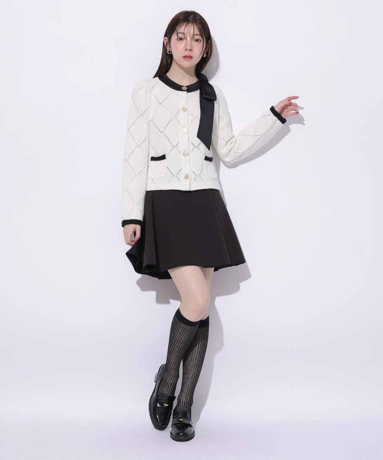 MARIEBELLEコラボ〉Ribbon Shiny Knit Jacket | カーデ | Rirandture