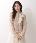 WEB LIMITED]〈MARIEBELLEコラボ〉Ribbon Shiny Knit Jacket | カーデ