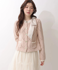 WEB LIMITED]〈MARIEBELLEコラボ〉Ribbon Shiny Knit Jacket | カーデ