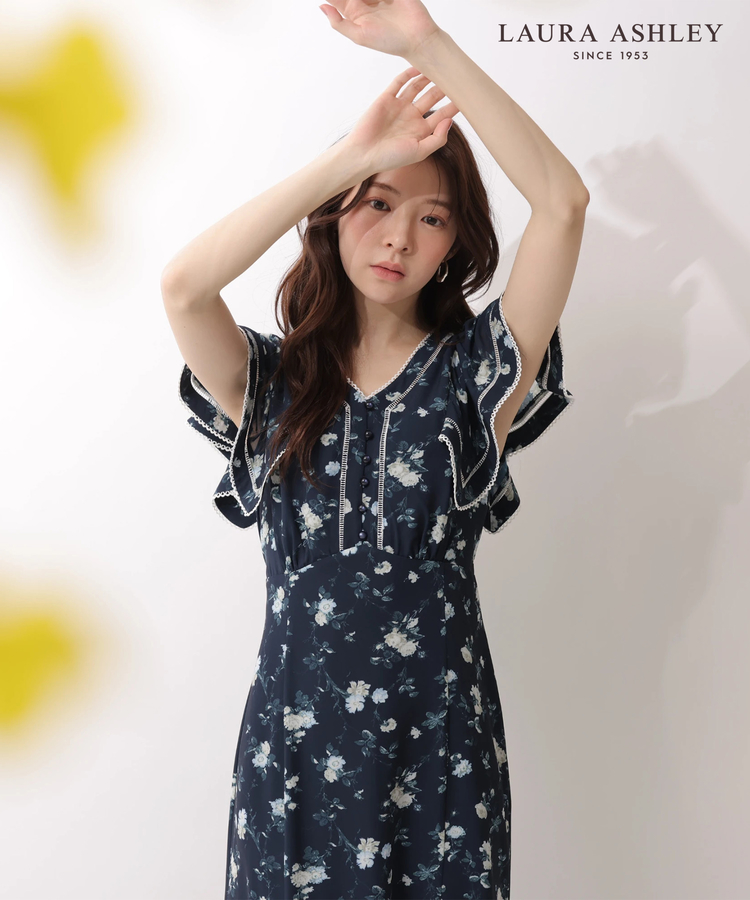 LAURA ASHLEYコラボ〉ハンカチスリーブプリントワンピース