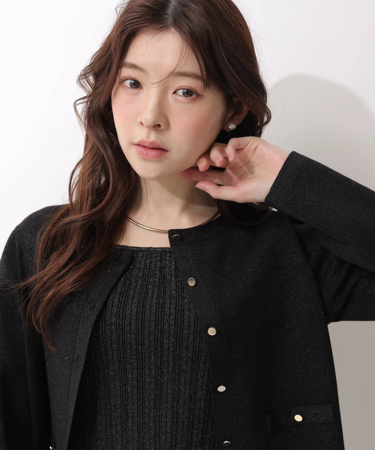 【美品】アルページュストーリー リブニット カーデアンサンブル 金ボタン 袖口レース金ボタンニットジャケット | カーデ | Arpege story
