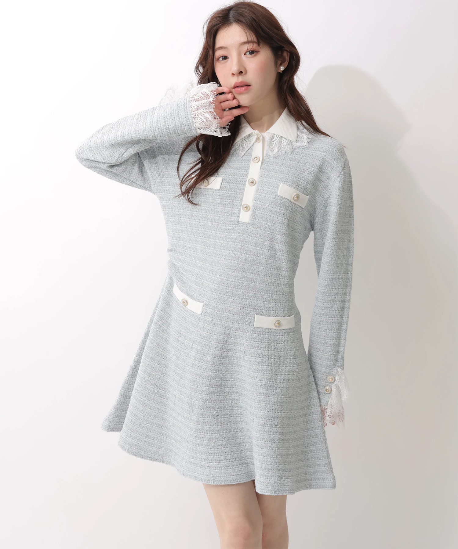 ツィードポロカラーミニニットワンピース | ワンピース | Rirandture