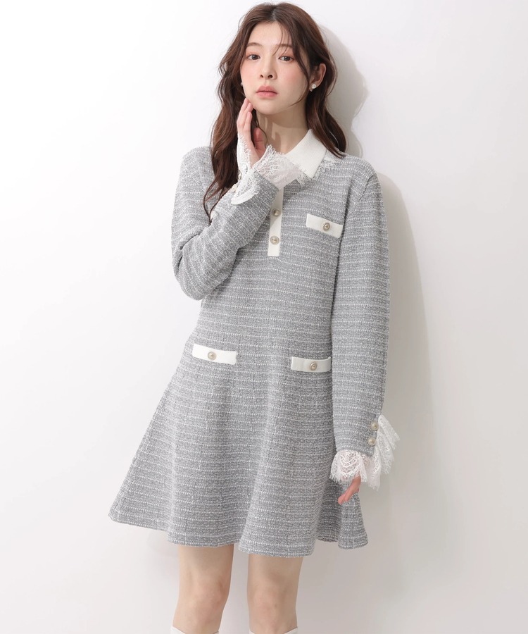 Rirandtureルミネ新宿店限定》ツィードポロカラーミニニットワンピース