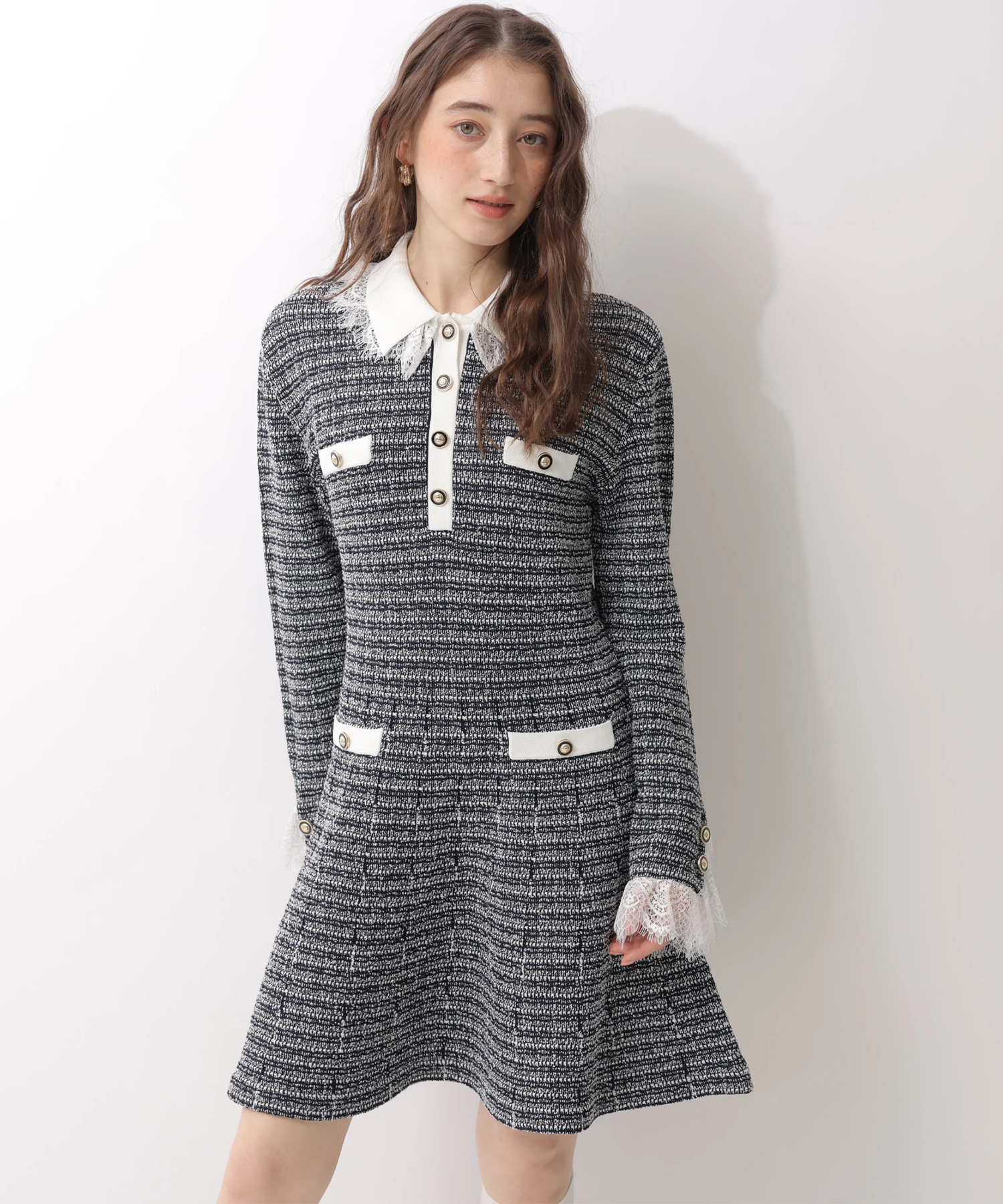 WEB LIMITED]ツィードポロカラーミニニットワンピース | ワンピース